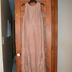 Lauren Evening Rose Gold Lace Ruffle Gown 16 NWT